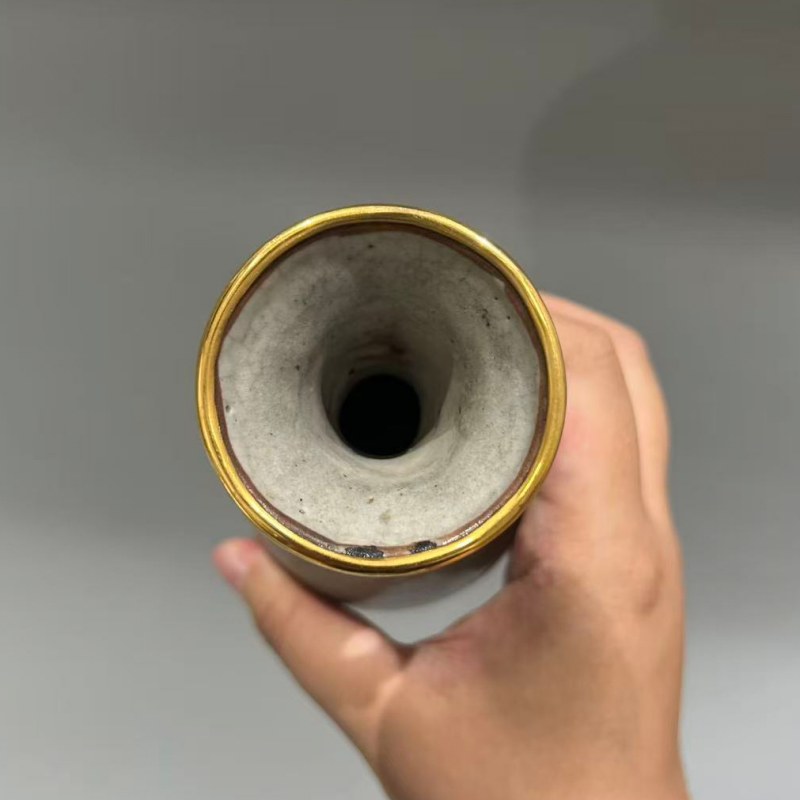 明代 龙泉窑灰青釉戟耳瓶 - 图4
