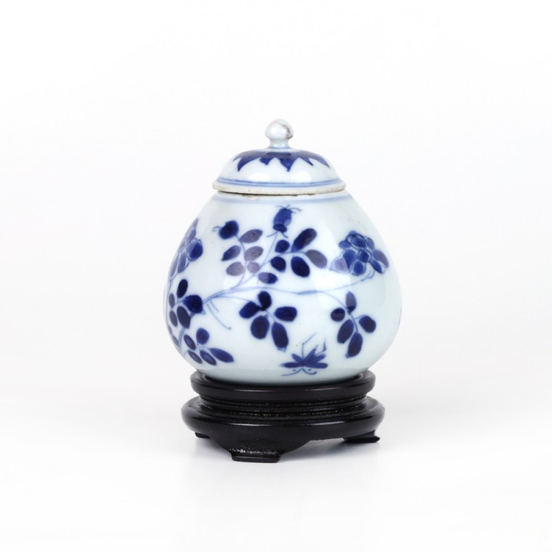 清康熙 青花花卉纹带盖鸡心水盂 - 图1