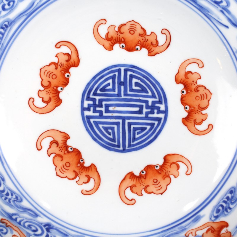 民国
 青花矾红云蝠纹盘 - 图3