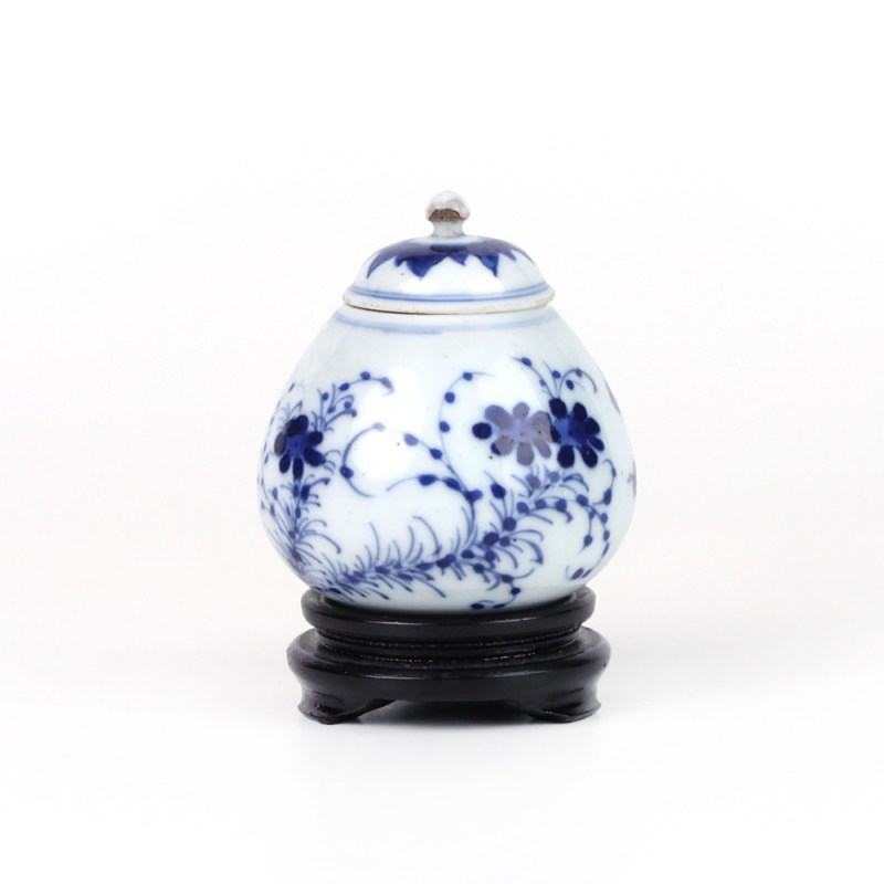 清康熙 青花花卉纹带盖鸡心水盂 - 图3