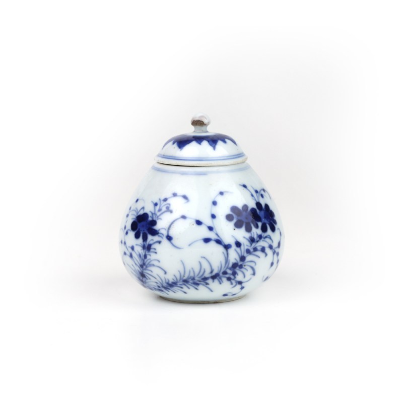 清康熙 青花花卉纹带盖鸡心水盂 - 图4