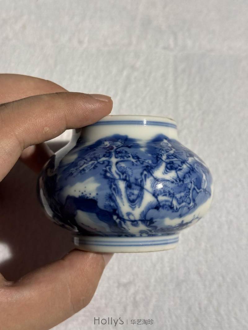 清雍正 青花月月见喜纹水丞 - 图20