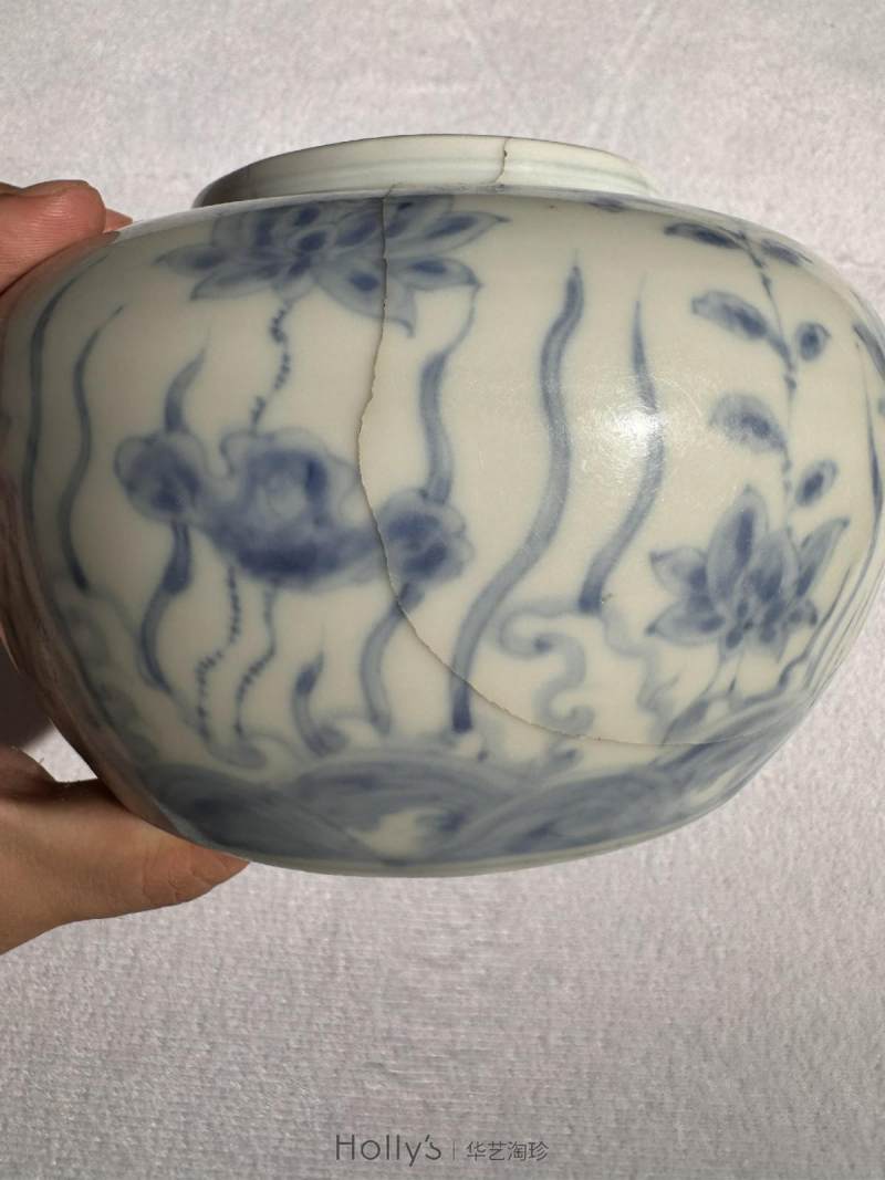 明成化 青花莲池蝴蝶罐 - 图29