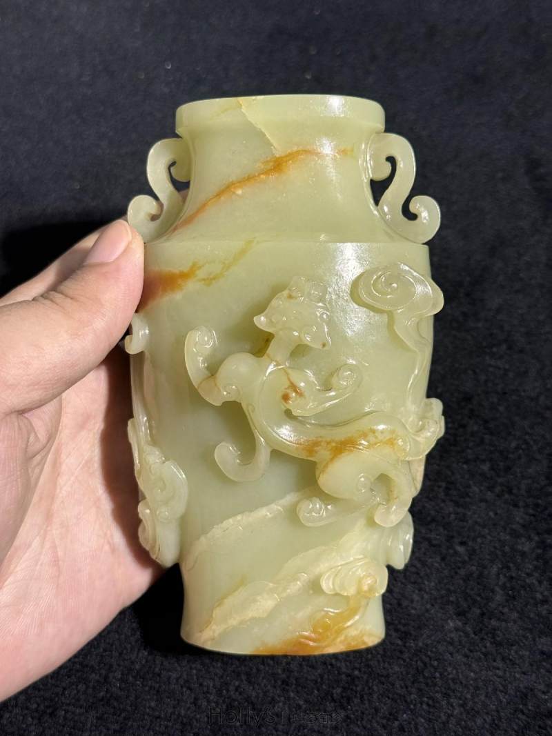 清乾隆 黄玉雕双龙赶珠盖瓶 - 图21