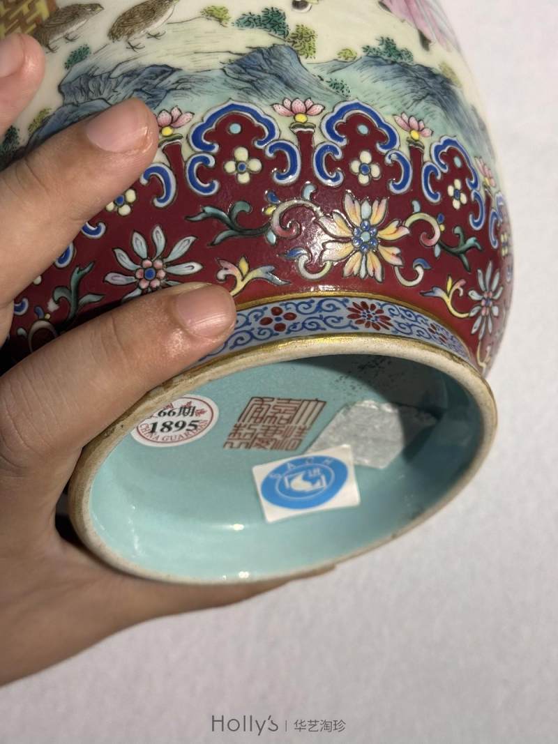 清嘉庆 洋红地洋彩缠枝宝相花吉庆如意婴戏图螭耳尊 - 图35