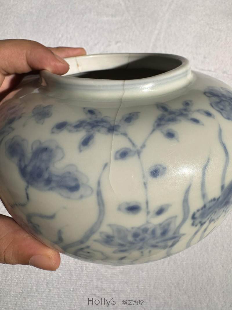 明成化 青花莲池蝴蝶罐 - 图32