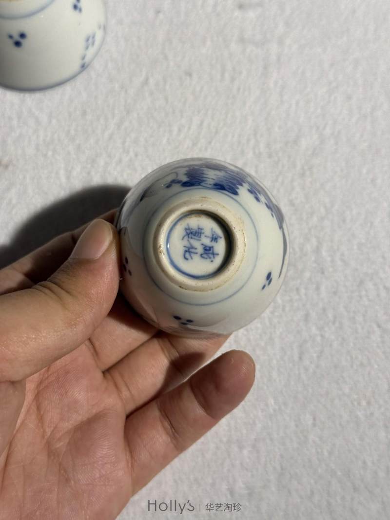 清康熙 青花山水高士垂钓图茶圆 （一对） - 图16