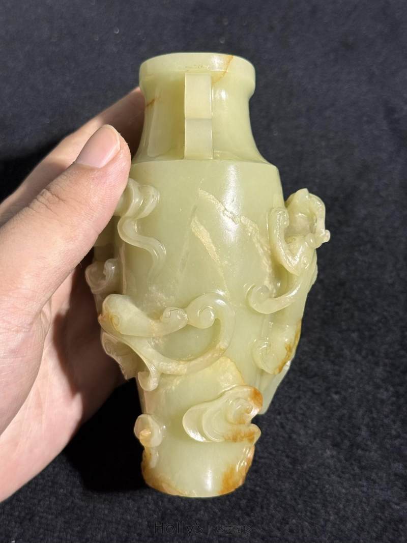清乾隆 黄玉雕双龙赶珠盖瓶 - 图24