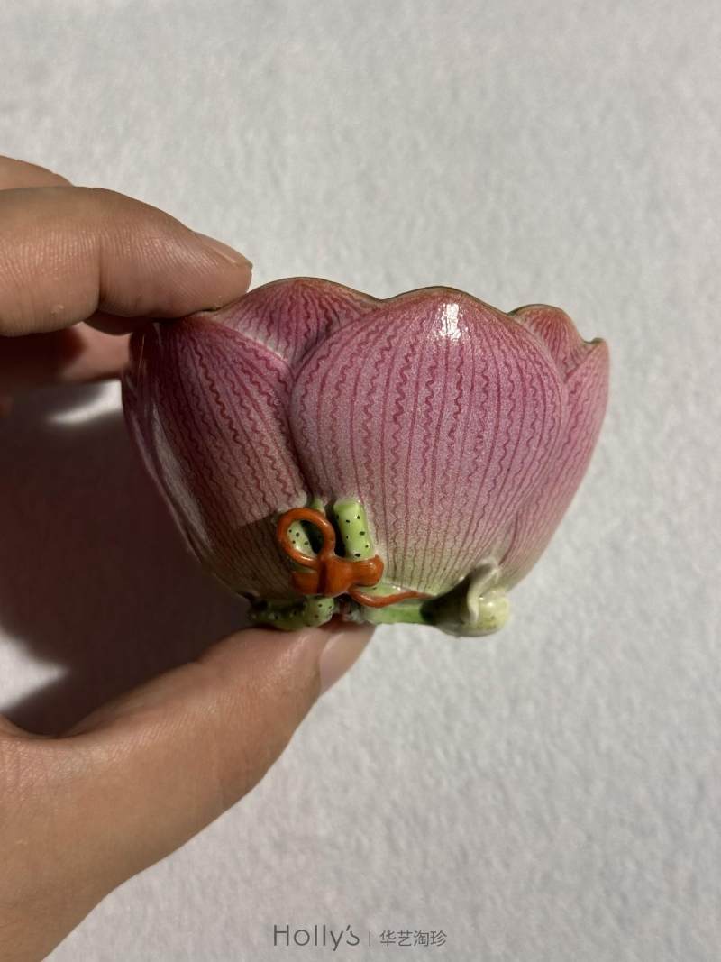 清乾隆 粉彩荷花形象生瓷杯 - 图24