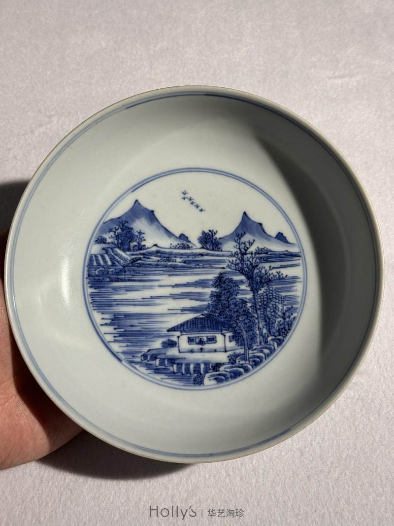 清雍正 青花山水图盘 - 图8