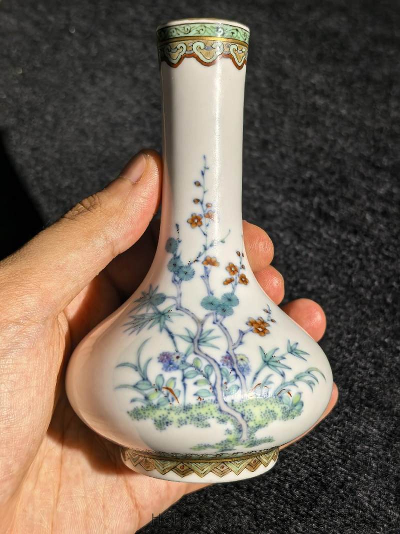 清雍正 仿明式斗彩岁寒三友、灵仙祝寿图小荸荠瓶 - 图22
