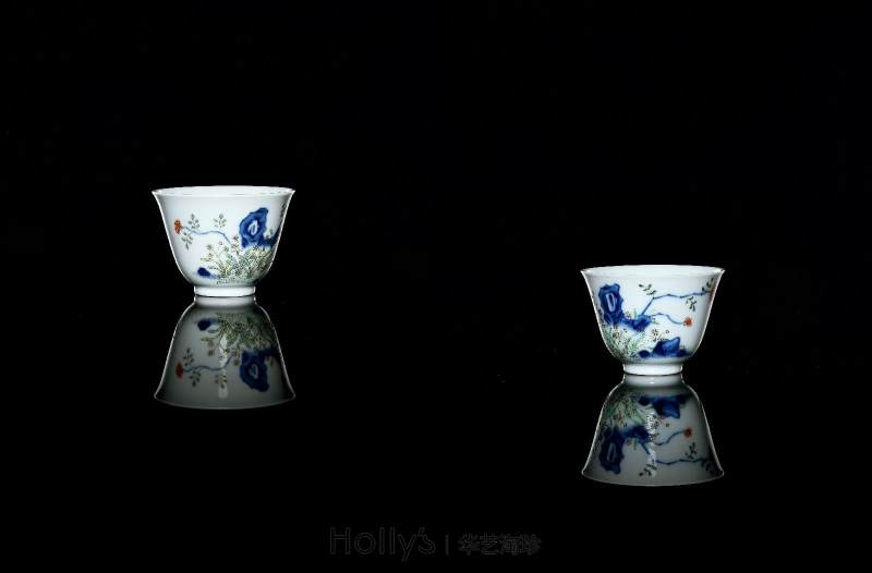 清乾隆 青花粉彩水仙纹花神杯 （一对） - 图20