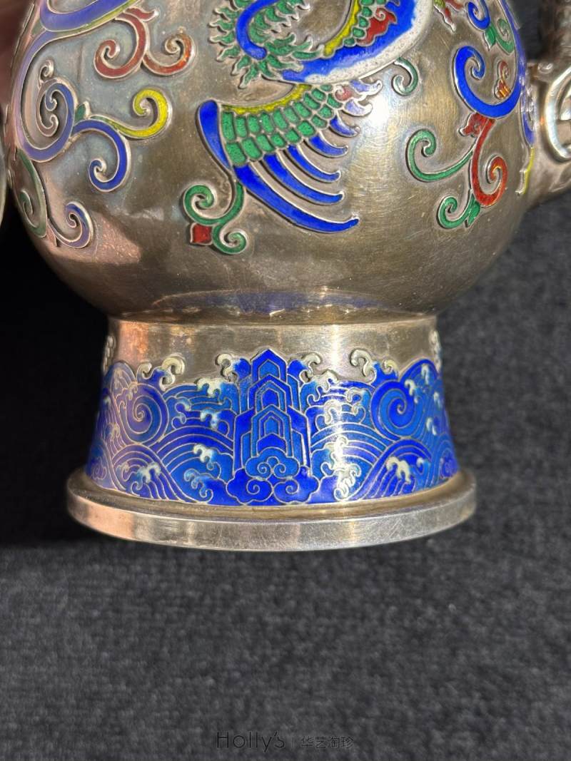 清 银胎嵌珐琅龙凤酒壶 - 图15