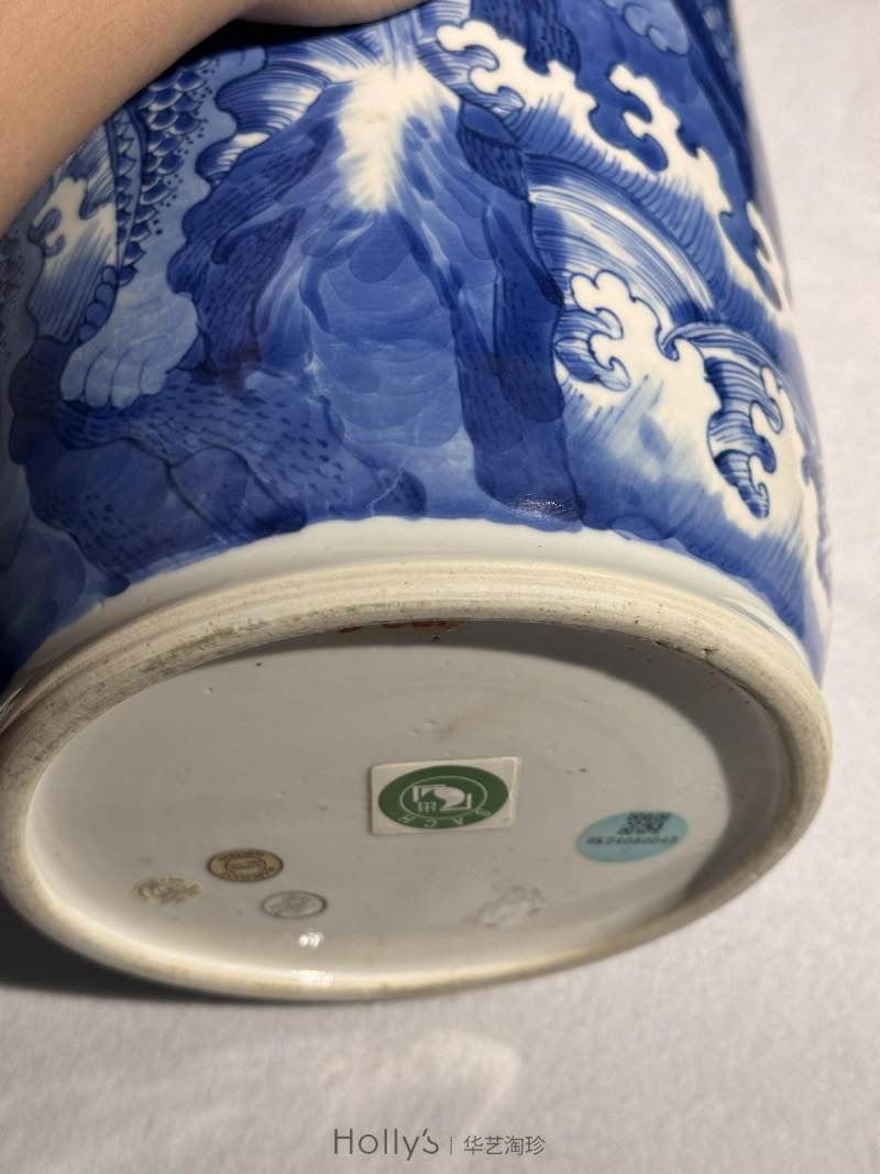 清康熙 青花海水江崖麒麟图棒槌瓶 - 图22