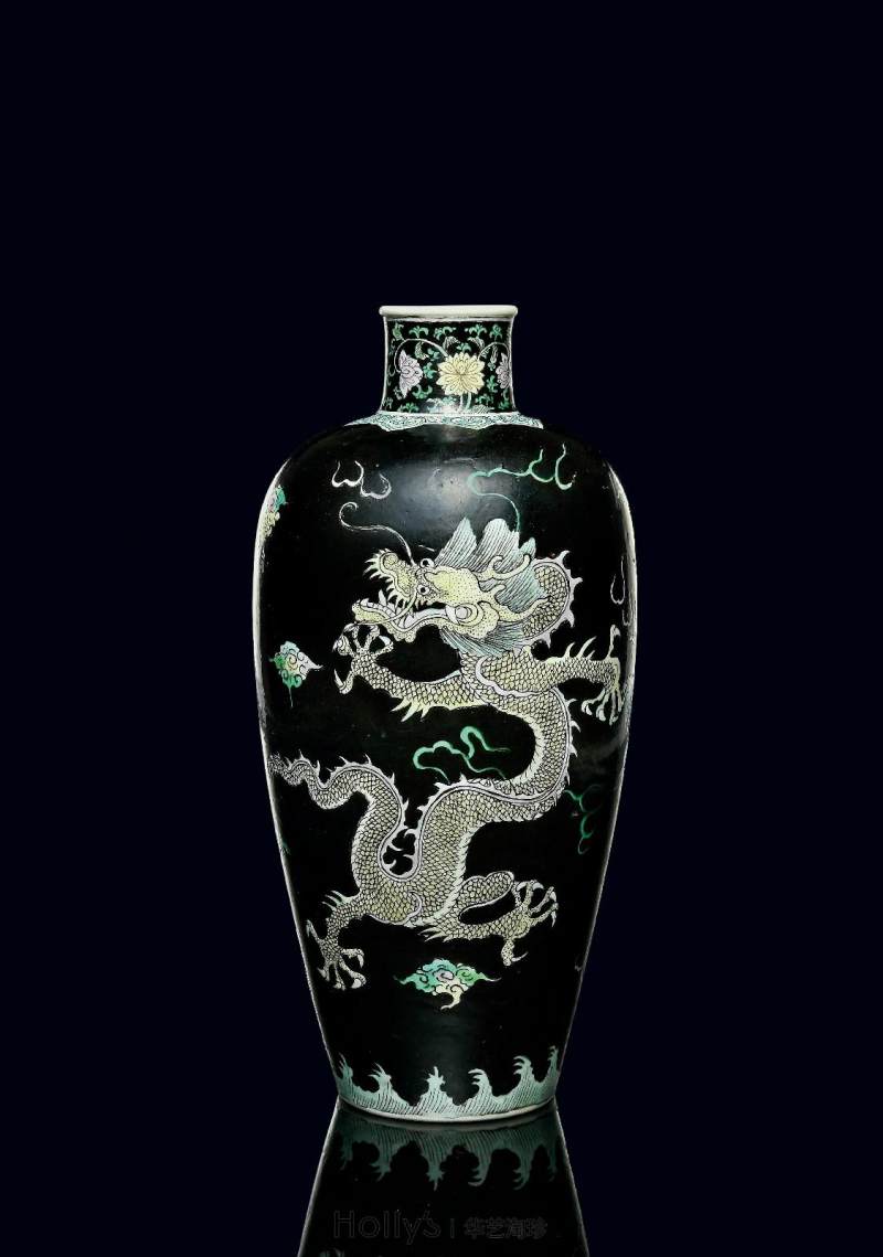 清康熙 臧窑乌金釉素三彩立龙莱菔尊 - 图30