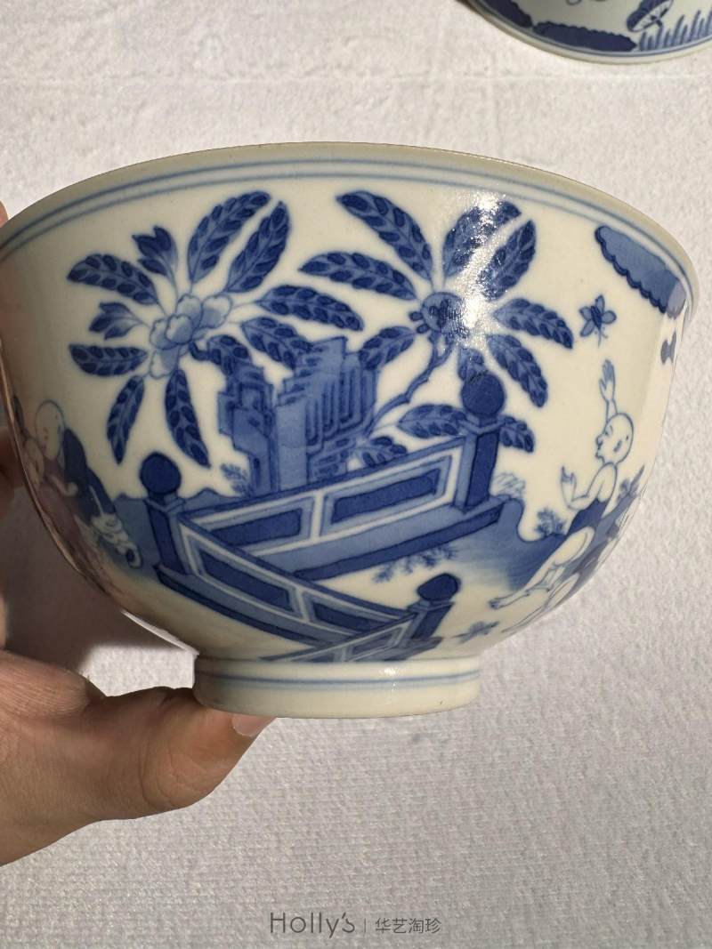 清道光 青花婴戏图碗 - 图13