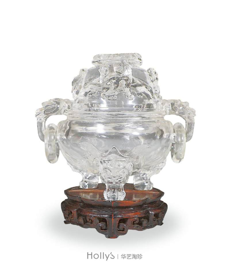清中期 水晶螭龙铺首衔环盖炉（配座） - 图11