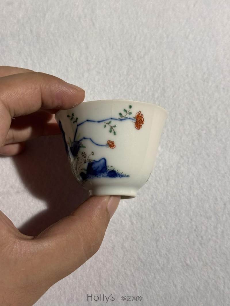 清乾隆 青花粉彩水仙纹花神杯 （一对） - 图24