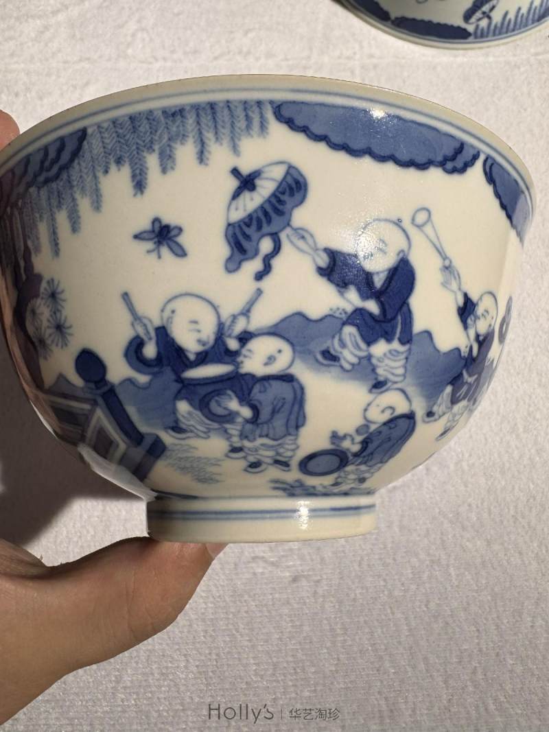 清道光 青花婴戏图碗 - 图15