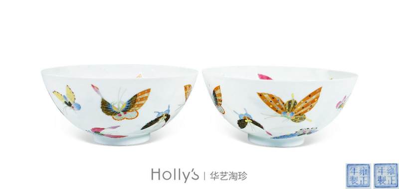 民国 粉彩描金百蝶纹碗 （一对） - 图19