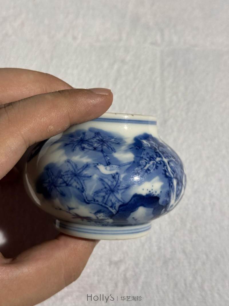 清雍正 青花月月见喜纹水丞 - 图21