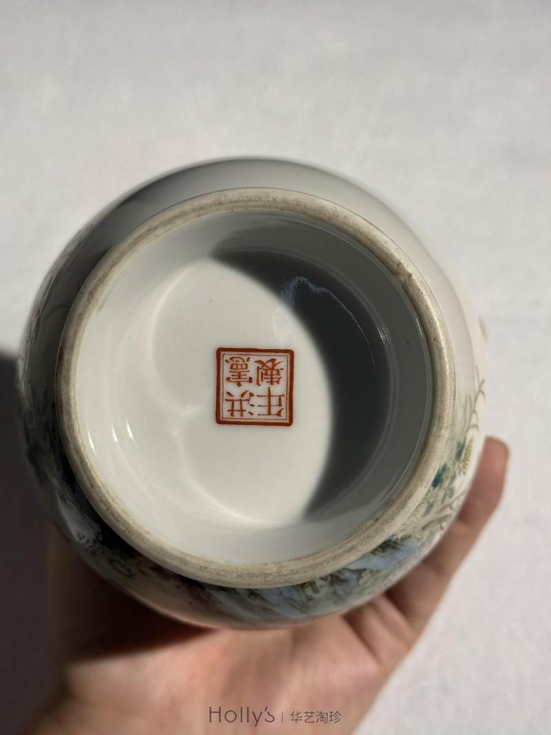 民国 胭脂红地珐琅彩喜上枝头瓶 - 图24