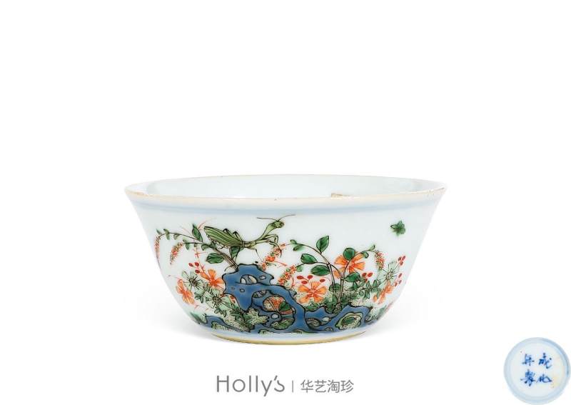 清康熙 五彩花石虫草纹杯 - 图11