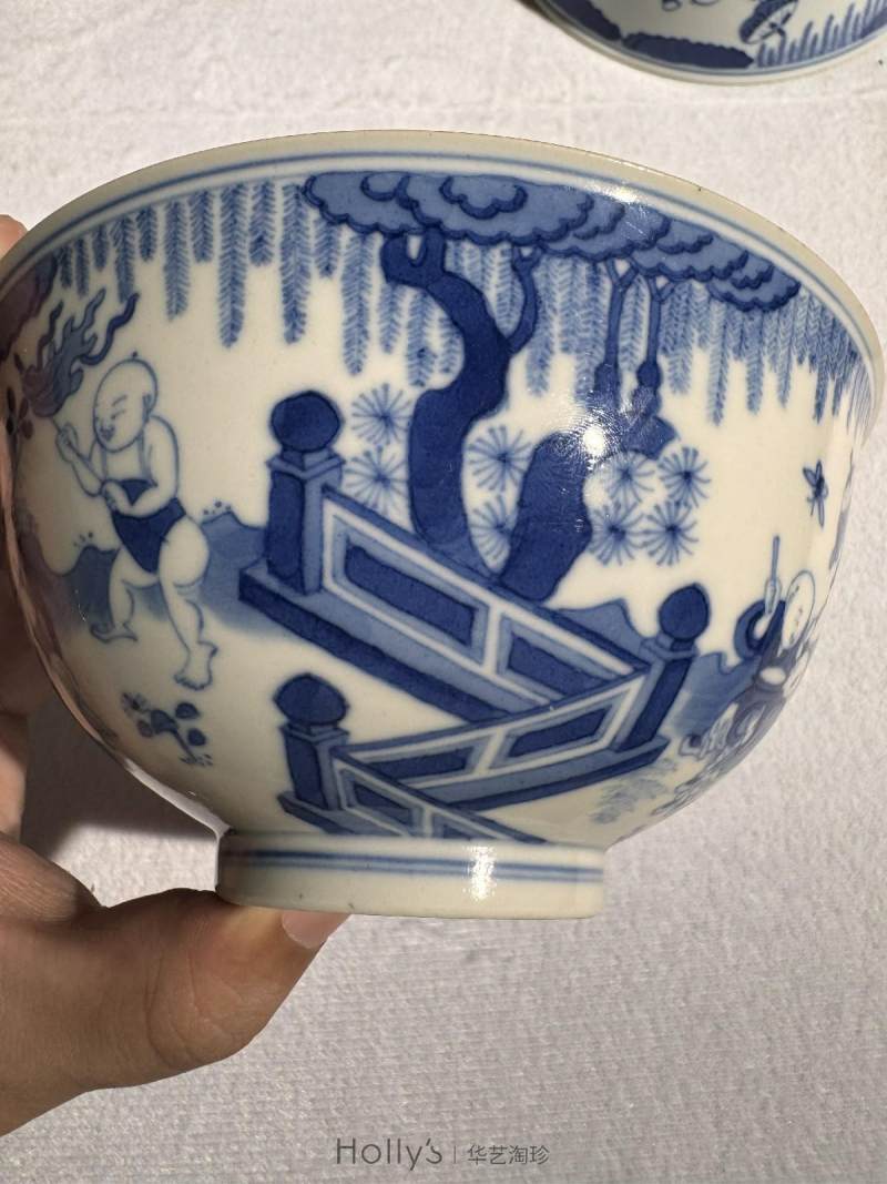 清道光 青花婴戏图碗 - 图16