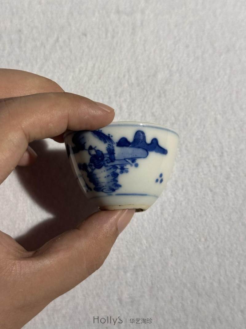 清康熙 青花山水高士垂钓图茶圆 （一对） - 图24