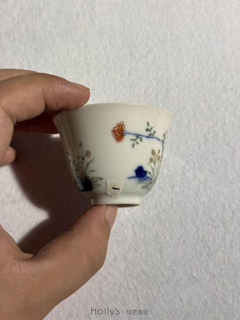 清乾隆 青花粉彩水仙纹花神杯 （一对） - 图27