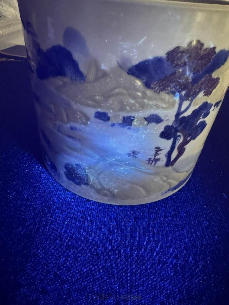清康熙 釉下三彩山水纹笔筒 - 图19