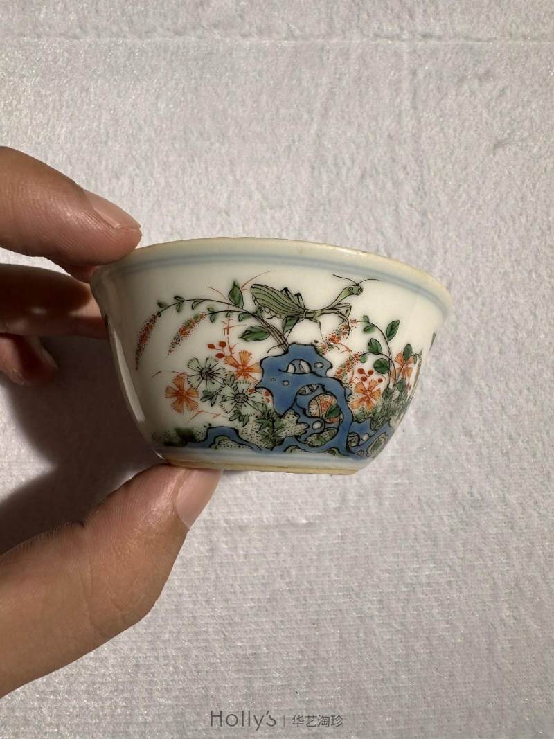 清康熙 五彩花石虫草纹杯 - 图13