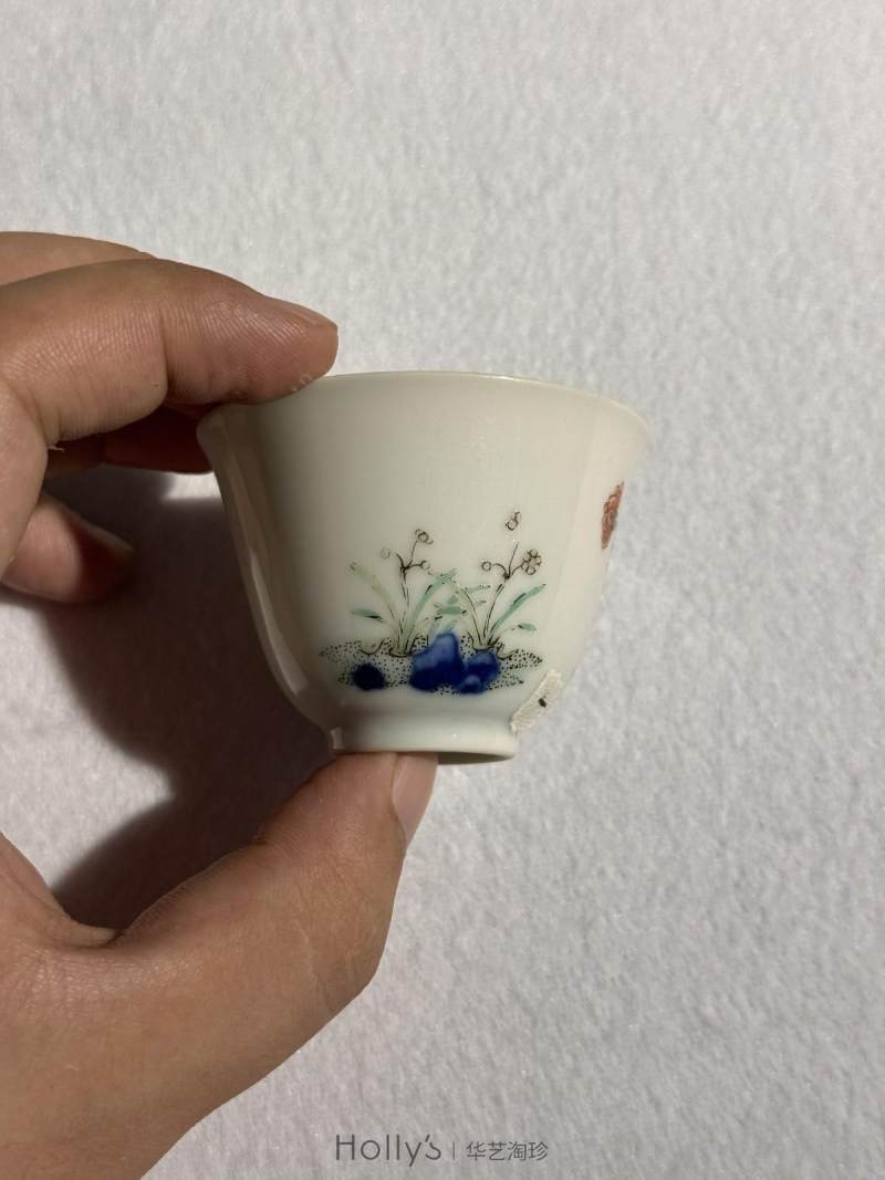清乾隆 青花粉彩水仙纹花神杯 （一对） - 图28
