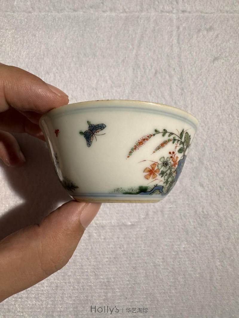 清康熙 五彩花石虫草纹杯 - 图14