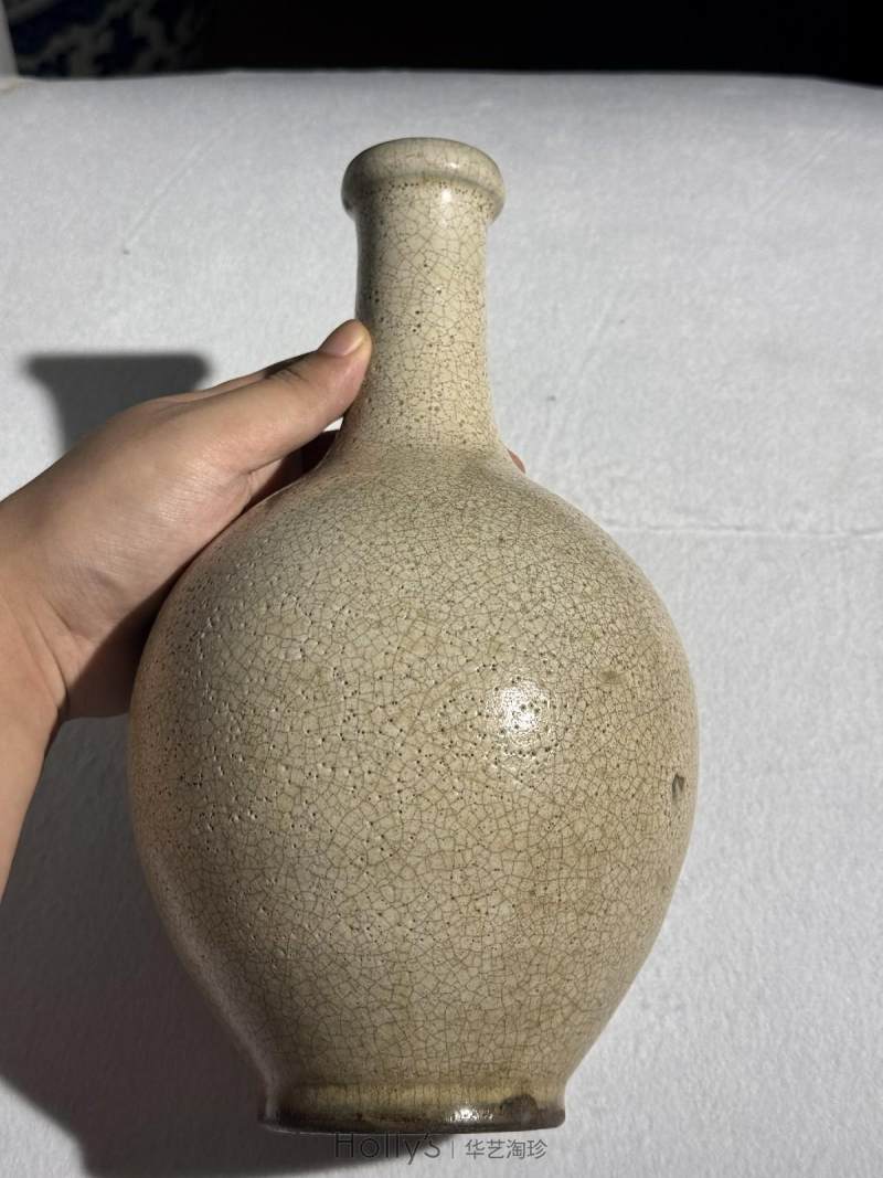明 哥釉纸槌瓶（原配紫檀座） - 图14