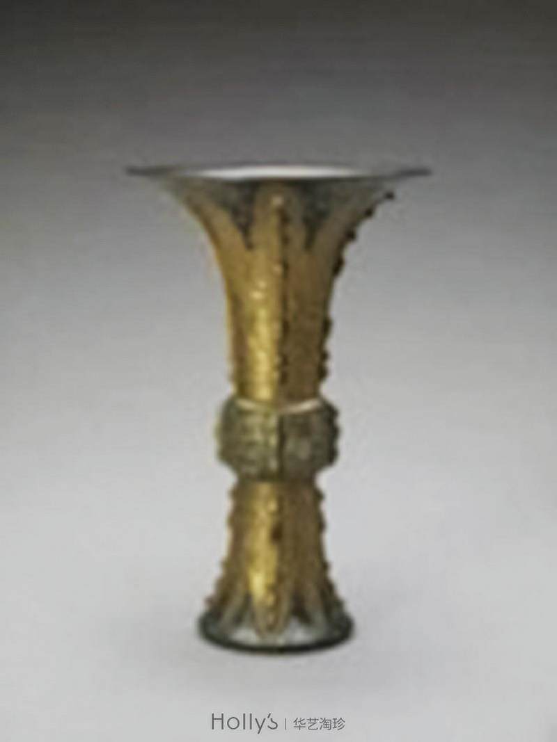 清乾隆 唐窑仿古铜釉描金四开光粉彩四季山水纹小尊 - 图40