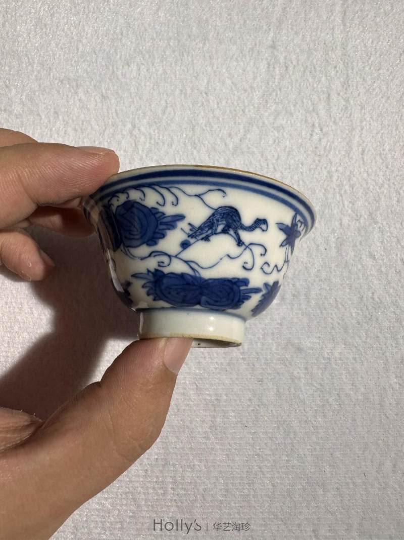 清康熙 青花松鼠葡萄小茶园 （一对） - 图13