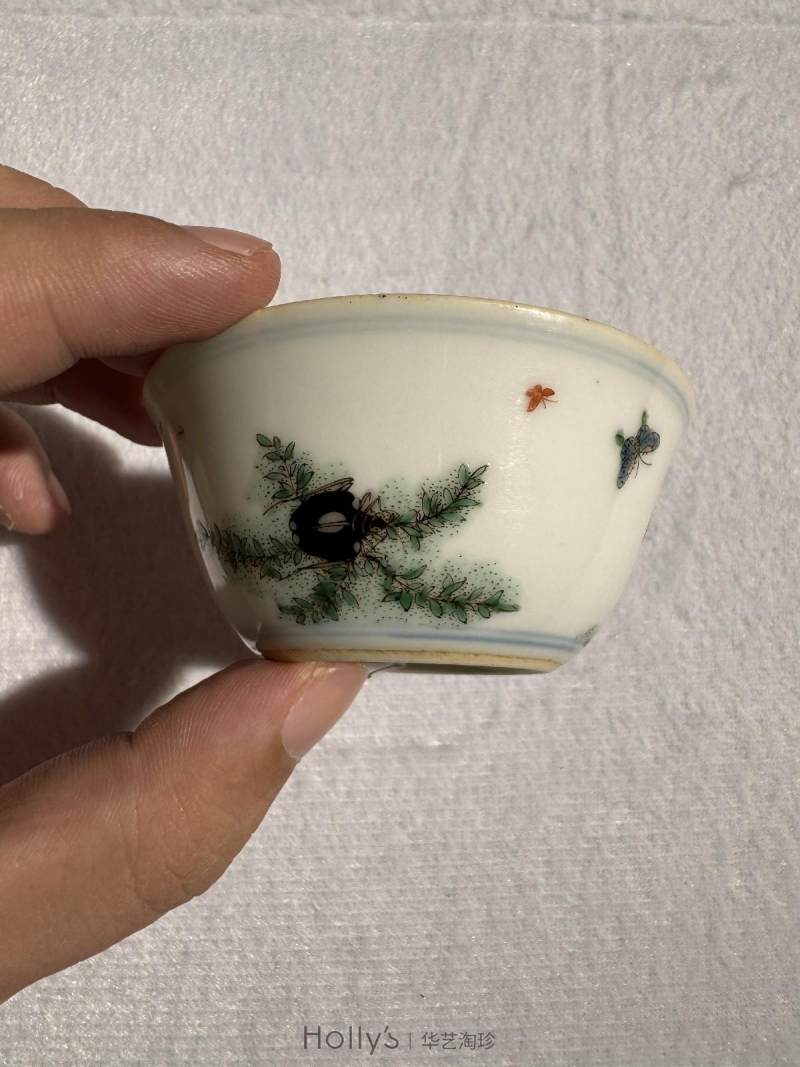 清康熙 五彩花石虫草纹杯 - 图15