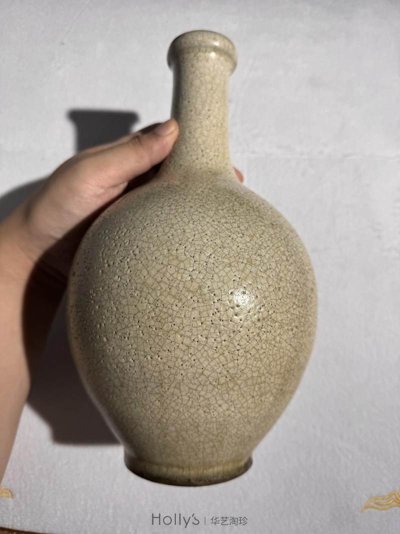 明 哥釉纸槌瓶（原配紫檀座） - 图15