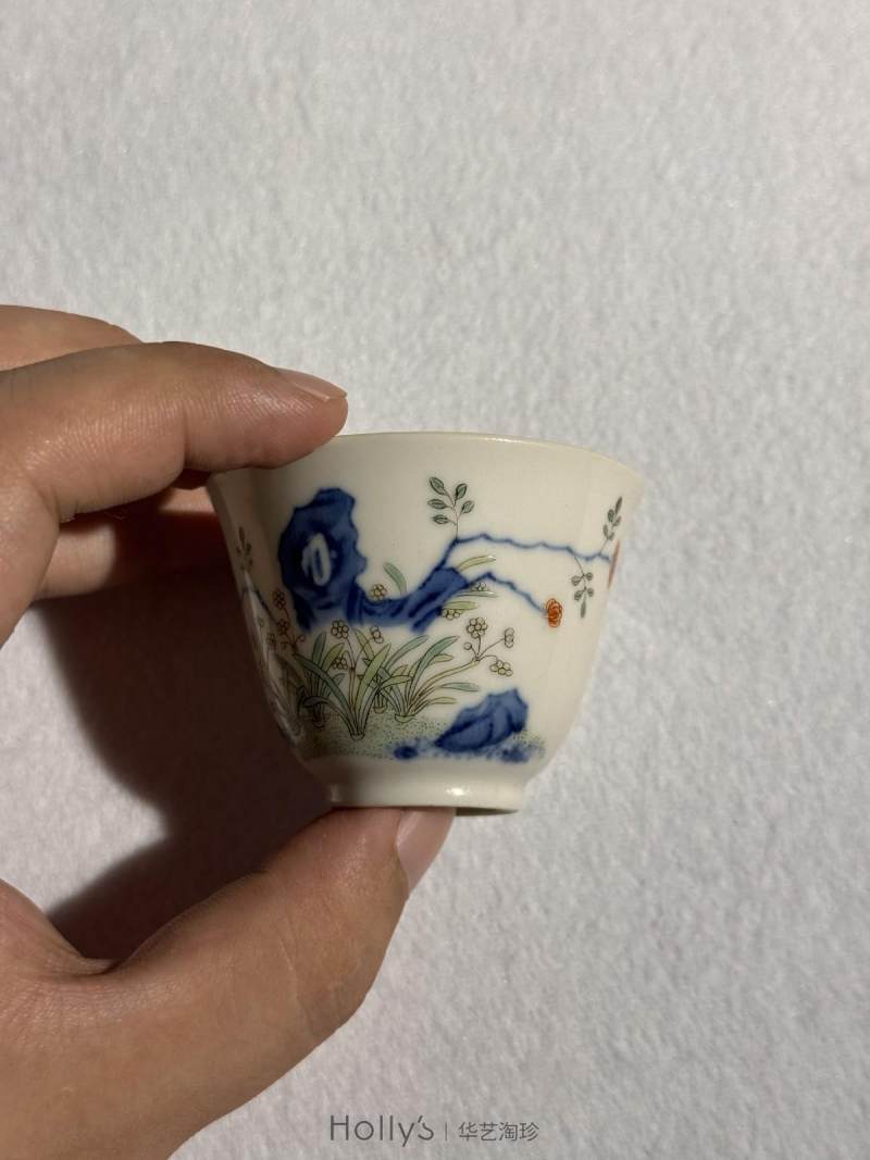 清乾隆 青花粉彩水仙纹花神杯 （一对） - 图30