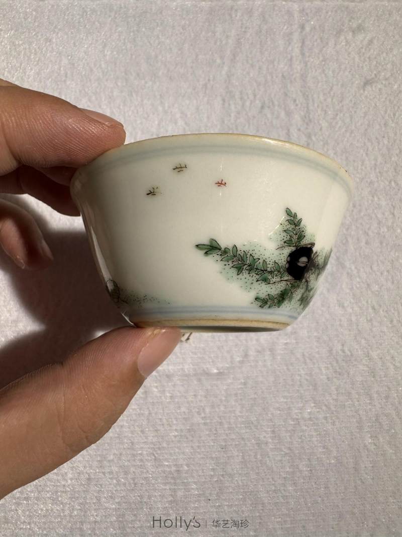 清康熙 五彩花石虫草纹杯 - 图16