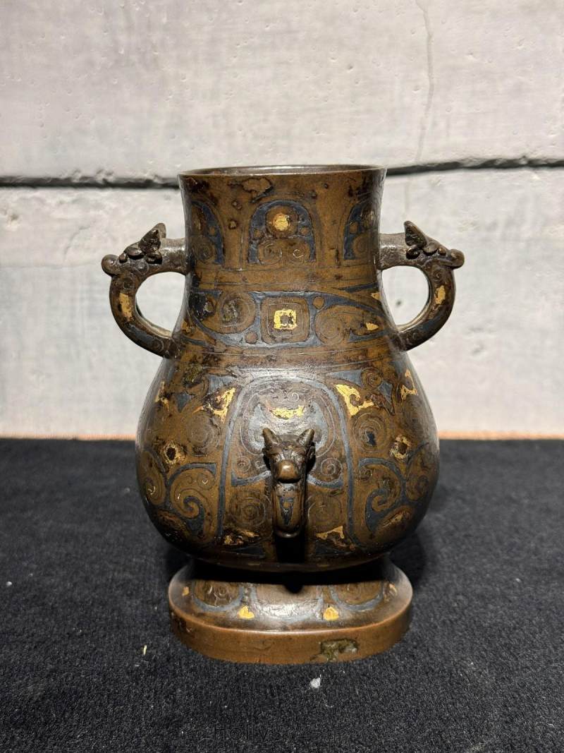 明 铜嵌金银双龙耳汉壶尊 - 图15