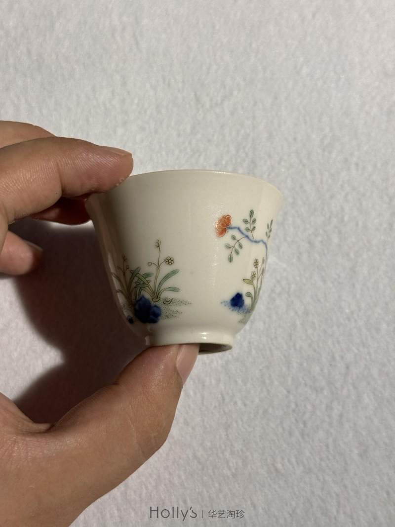 清乾隆 青花粉彩水仙纹花神杯 （一对） - 图32