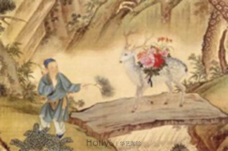 清雍正 白釉暗刻缠枝莲粉彩萱寿延龄图梅瓶 - 图38