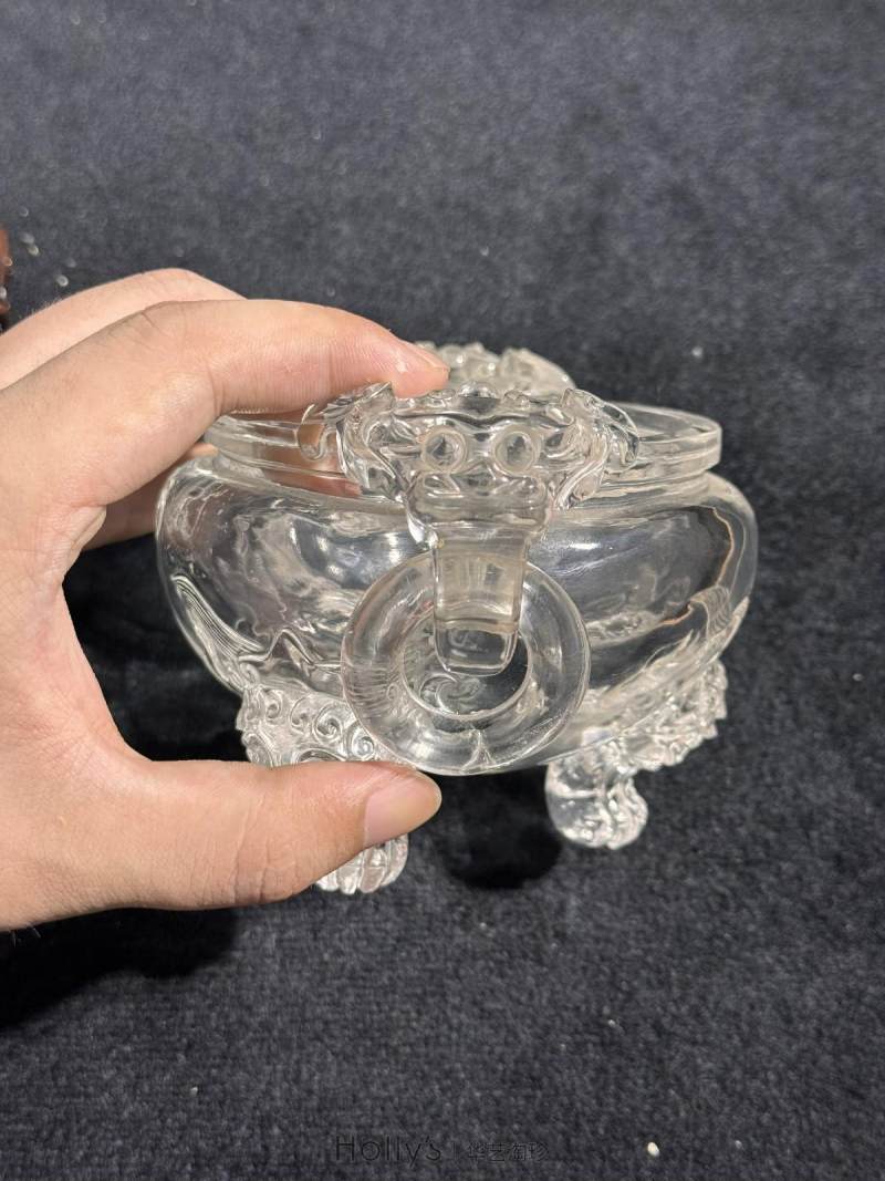 清中期 水晶螭龙铺首衔环盖炉（配座） - 图20