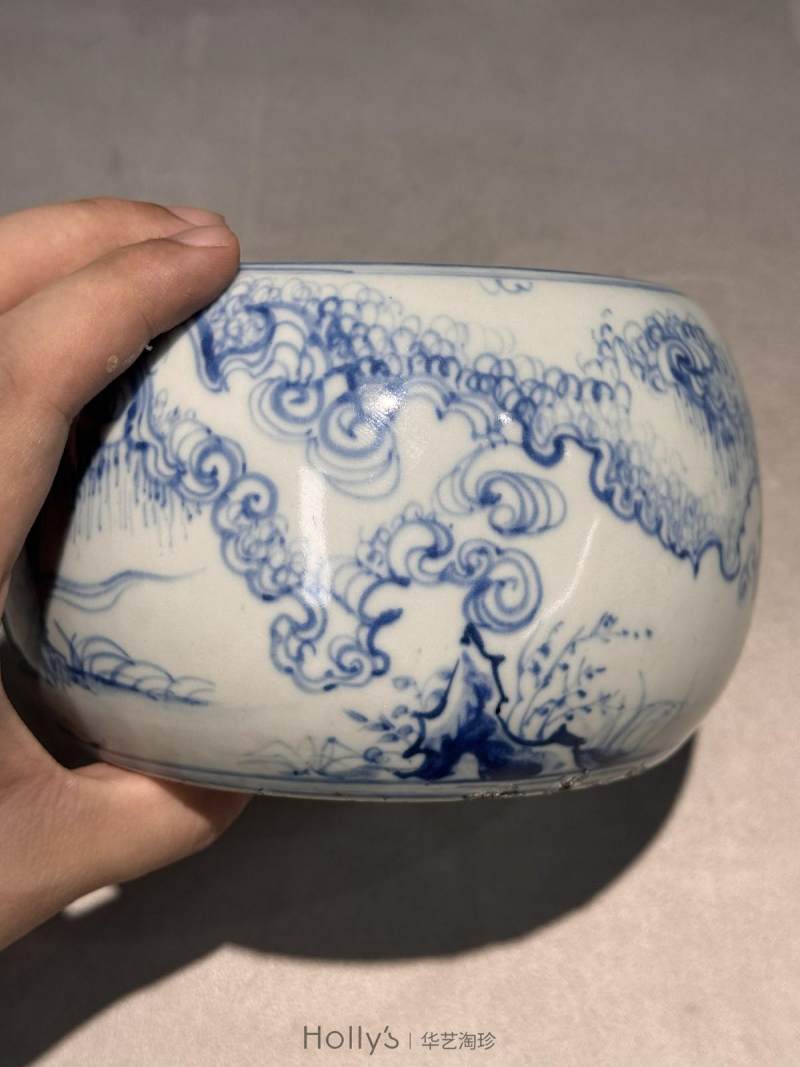 明空白期 青花高士图钵式洗 - 图19