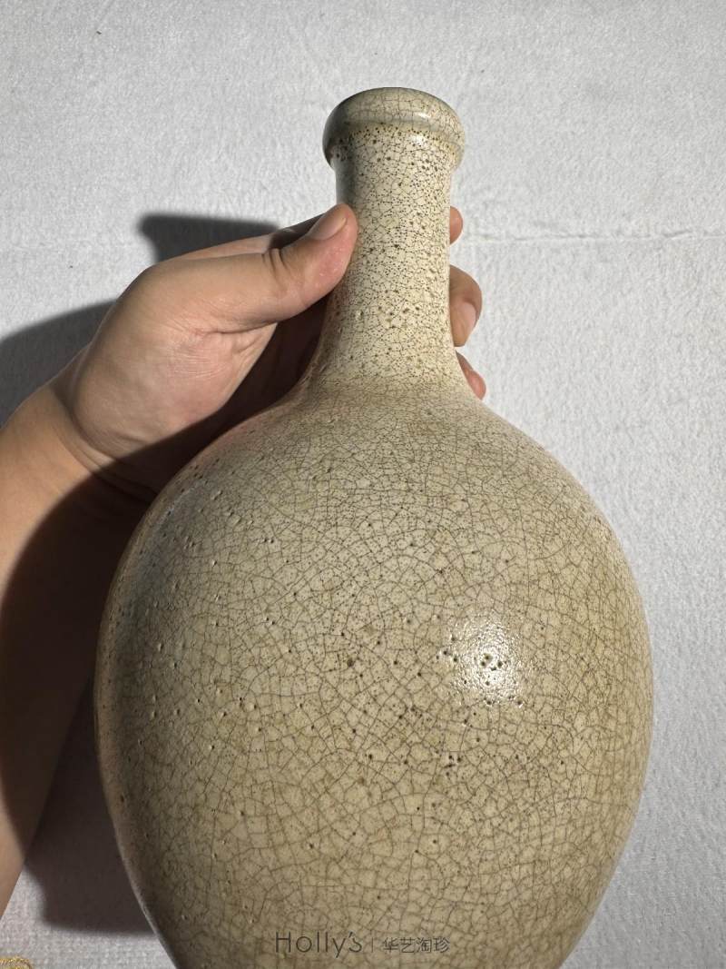 明 哥釉纸槌瓶（原配紫檀座） - 图20