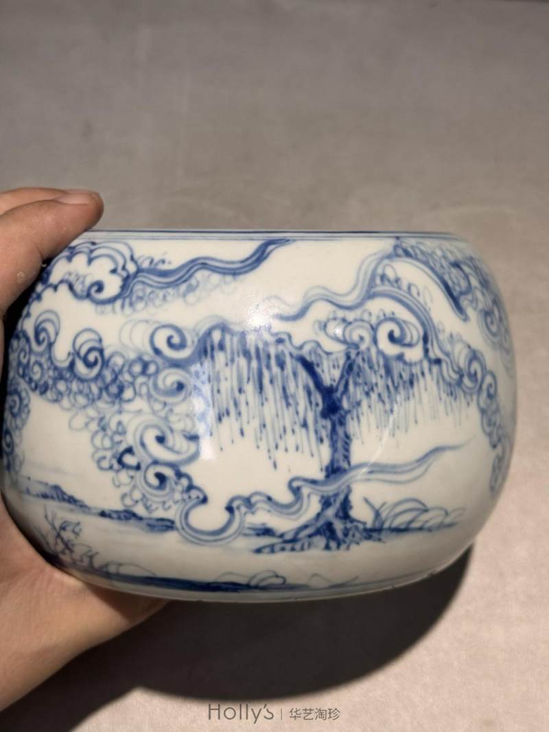 明空白期 青花高士图钵式洗 - 图20
