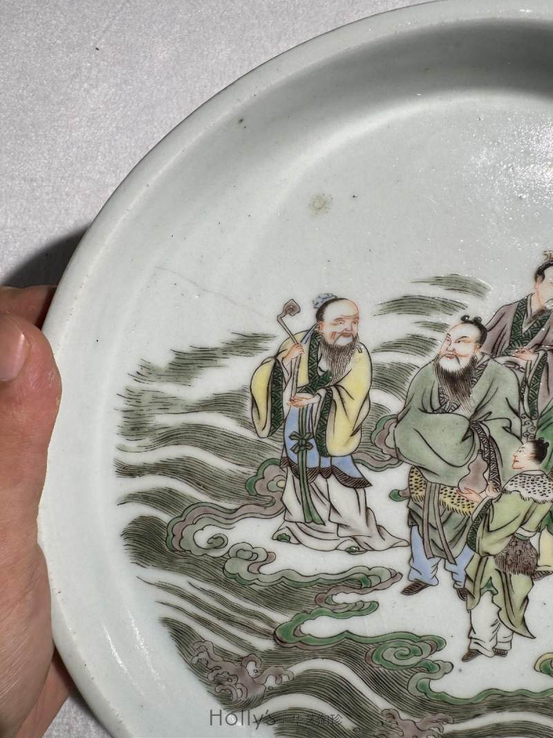清康熙 德化窑五彩八仙过海图茶盘 - 图12