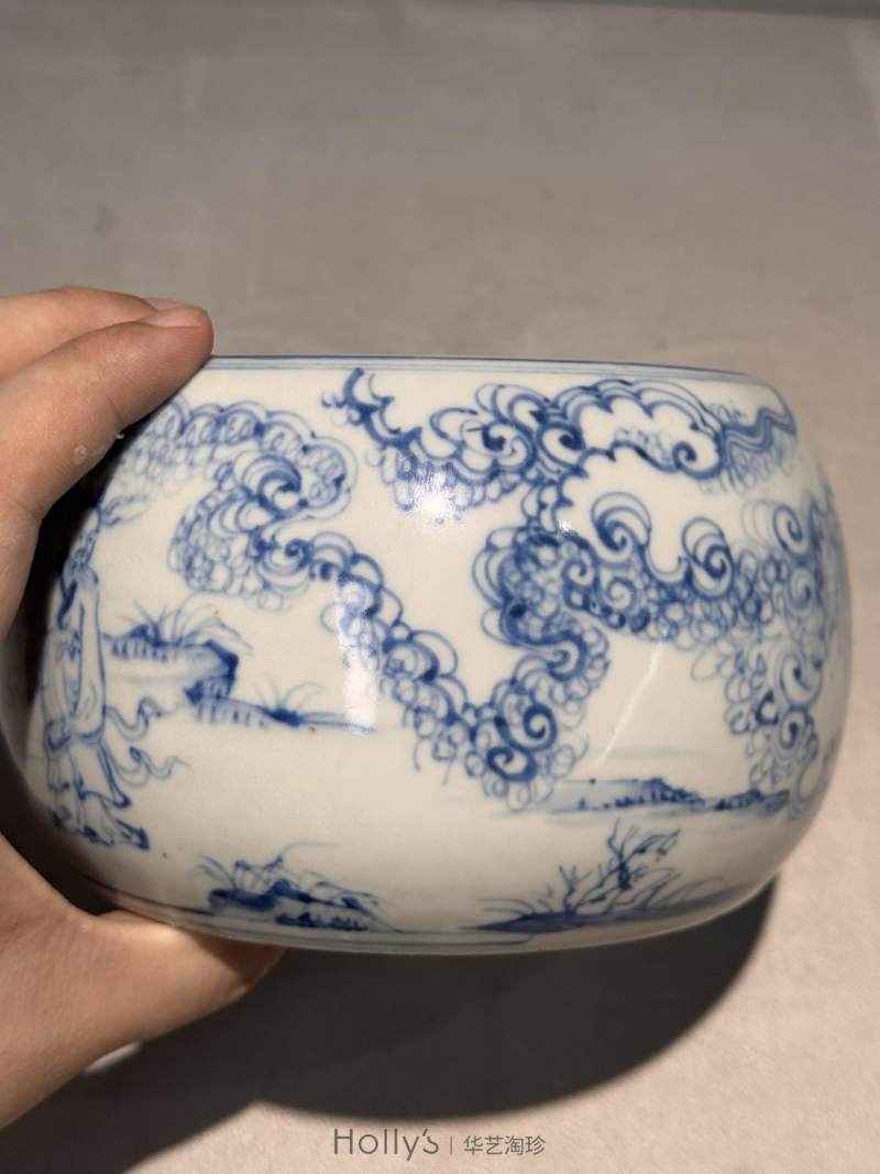 明空白期 青花高士图钵式洗 - 图21